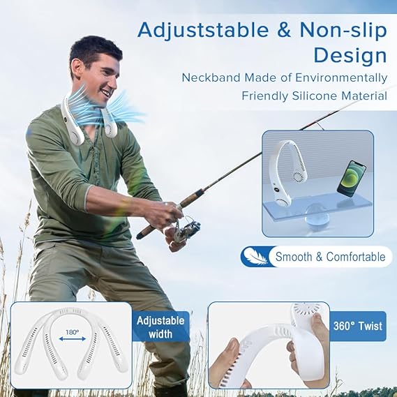 Neck Fan, Bladeless Personal Fan Cooling with 360°Airflow, Rechargeable Cooling Fan, 5 Speeds Adjustable With Digital Diaplay, Wearable Neck Fan for Home, Office, Travel and Sports