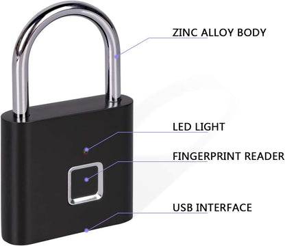 Fingerprint Padlock, One Touch Open Gym Lock for Locker, Sports, School & Employee Locker, Suitcase (No App, No Bluetooth & No Breaking into Troubled)