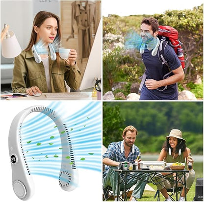 Neck Fan, Bladeless Personal Fan Cooling with 360°Airflow, Rechargeable Cooling Fan, 5 Speeds Adjustable With Digital Diaplay, Wearable Neck Fan for Home, Office, Travel and Sports