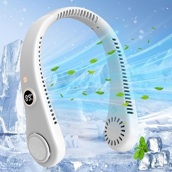 Neck Fan, Bladeless Personal Fan Cooling with 360°Airflow, Rechargeable Cooling Fan, 5 Speeds Adjustable With Digital Diaplay, Wearable Neck Fan for Home, Office, Travel and Sports